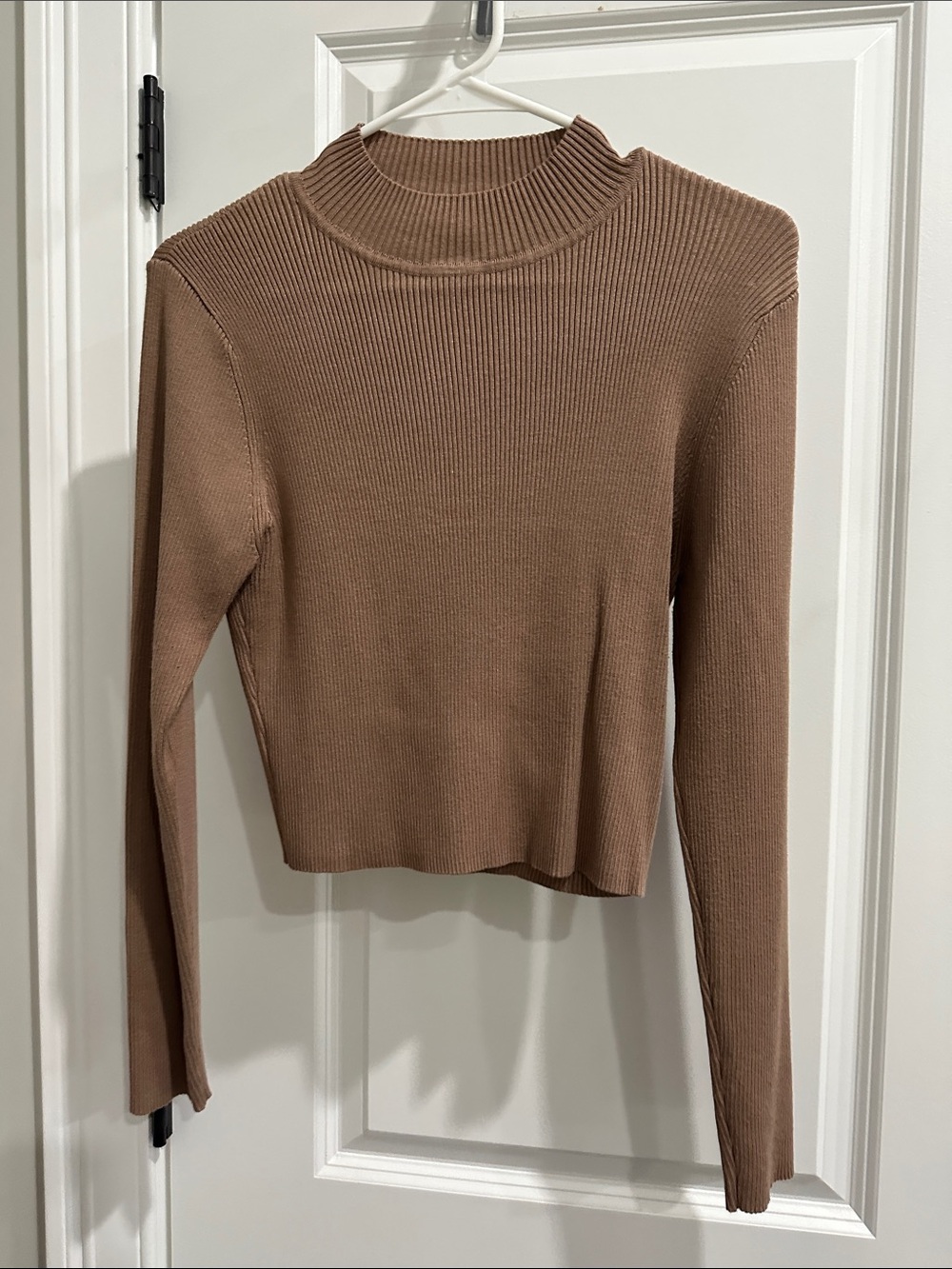 Ribbed Mock Neck Women's Sweater in Brown